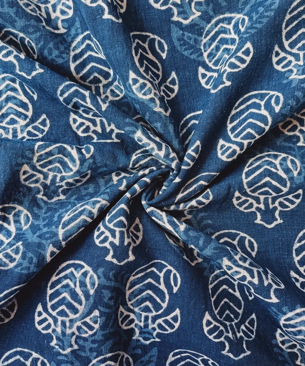 2.5 m Indigo hand spun handwoven cotton dabu print kurta material