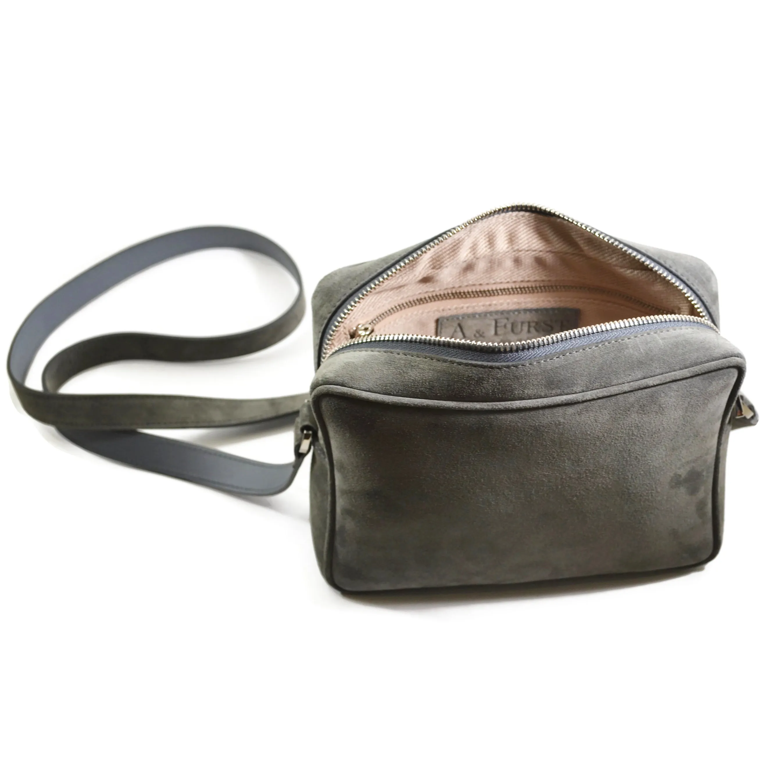 A & Furst - Medium Crossbody - Handbag, Storm Grey Color Suede Leather