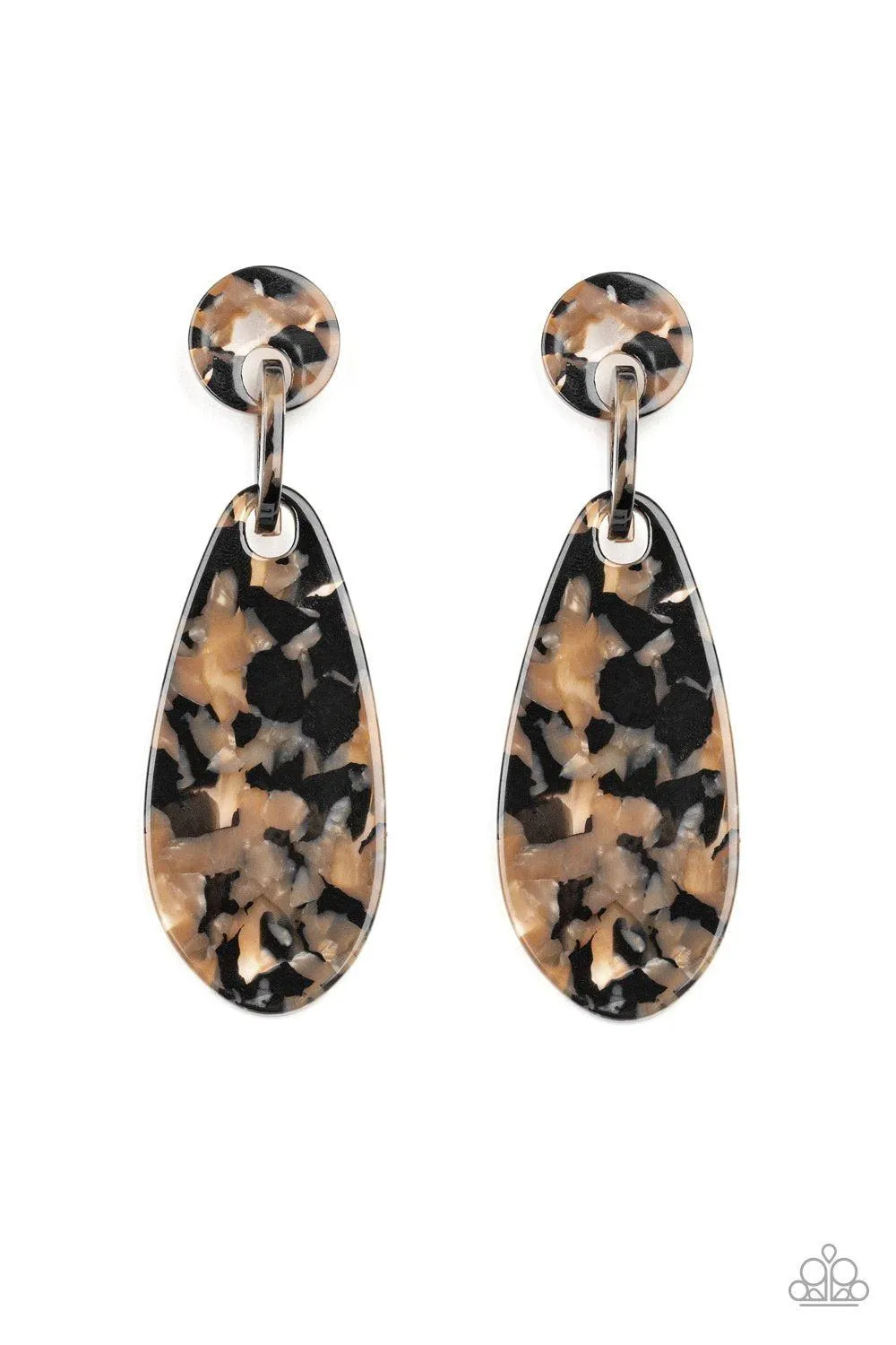 A Haute Commodity Black and Brown Acrylic Earrings - Paparazzi Accessories