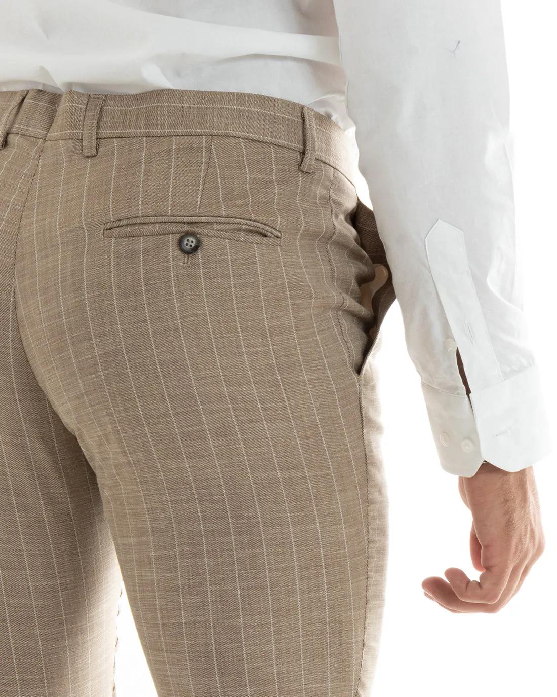 Abito Uomo Doppiopetto Vestito Completo Giacca Pantaloni Beige Gessato Elegante Casual GIOSAL-OU2403A