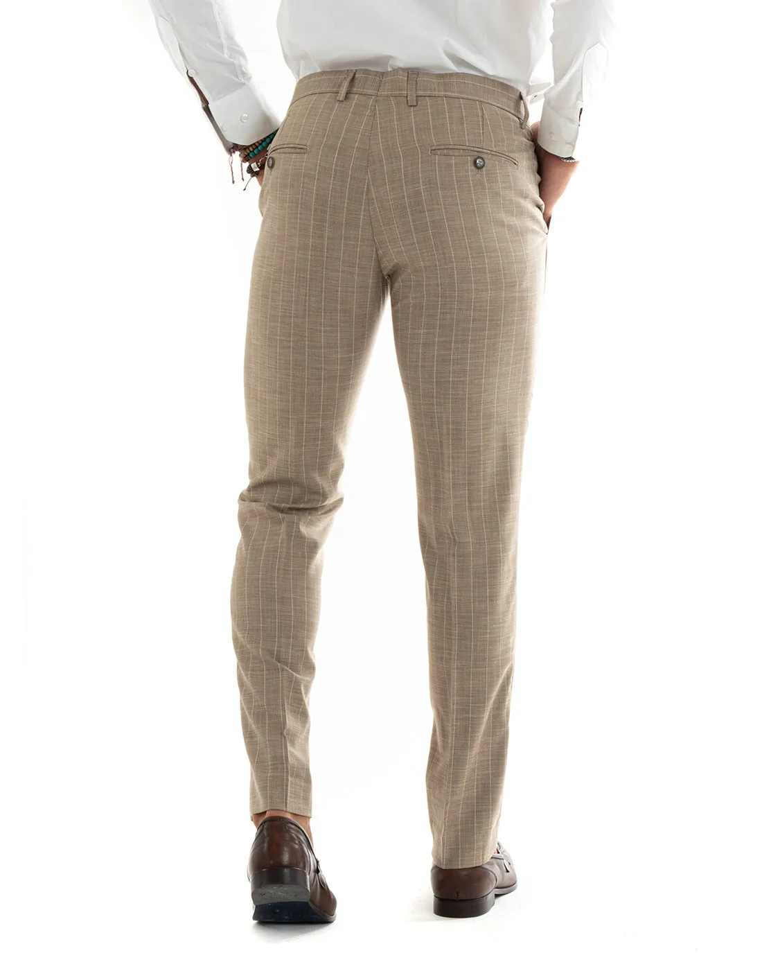 Abito Uomo Doppiopetto Vestito Completo Giacca Pantaloni Beige Gessato Elegante Casual GIOSAL-OU2403A