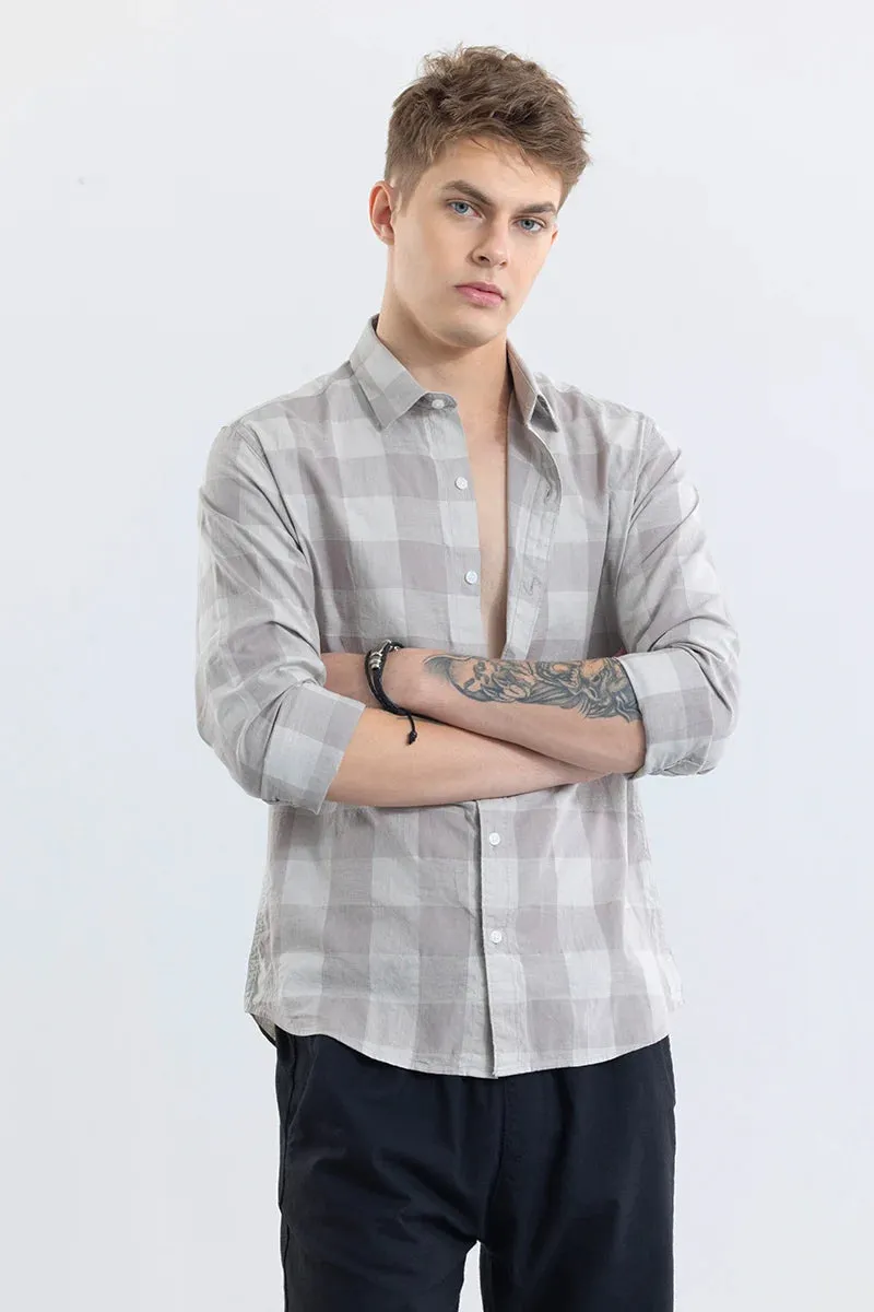 Alessia Cloud Grey Checks Linen Blend Shirt