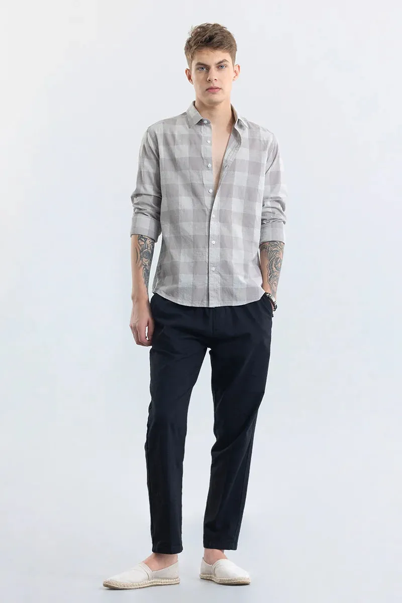 Alessia Cloud Grey Checks Linen Blend Shirt