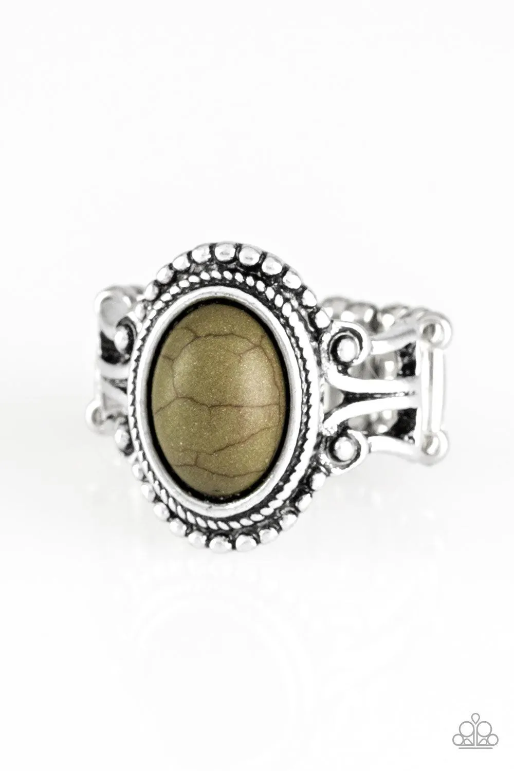 All The World's A STAGECOACH Green Stone Ring - Paparazzi Accessories