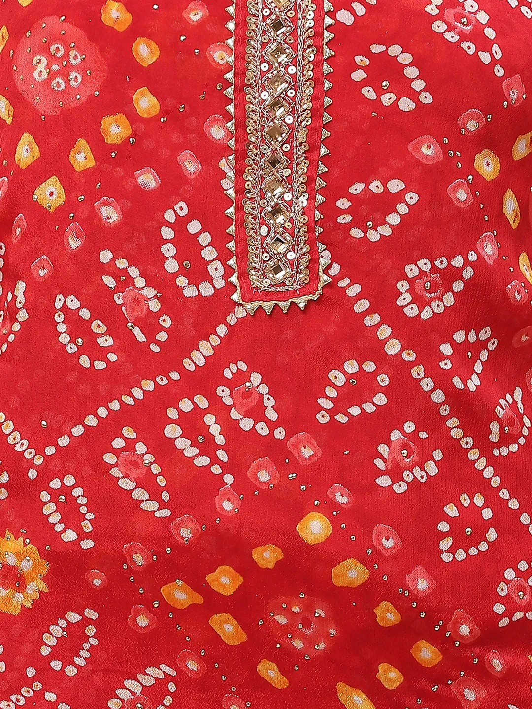 Bandhani Printed Chiffon Unstitched Suit Piece With Dupatta