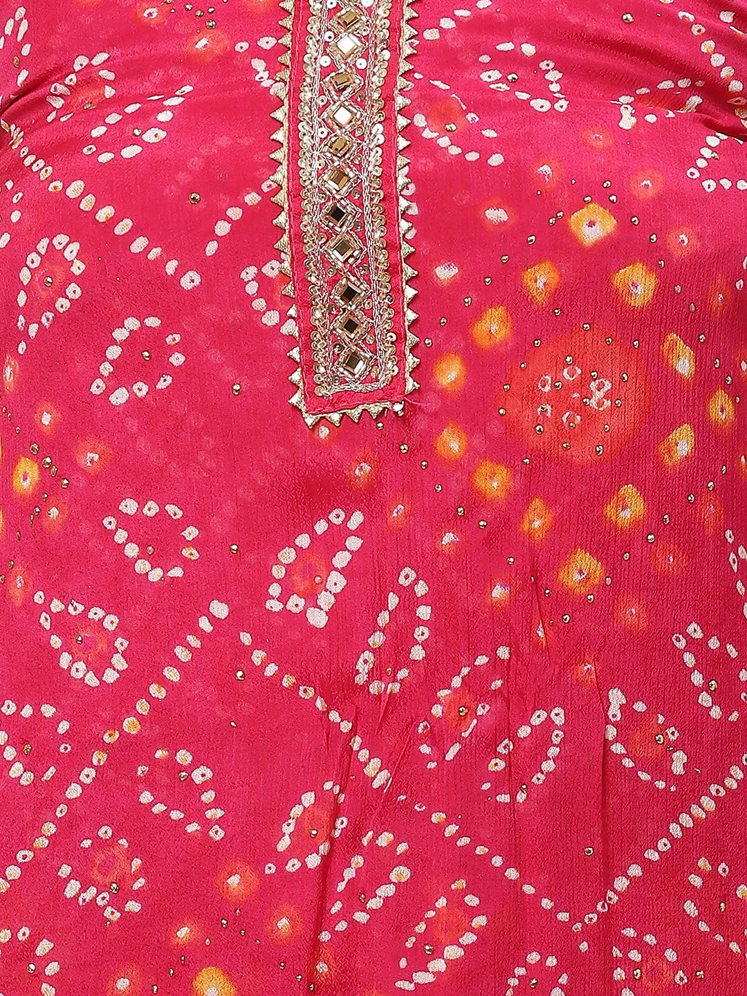 Bandhani Printed Chiffon Unstitched Suit Piece With Dupatta