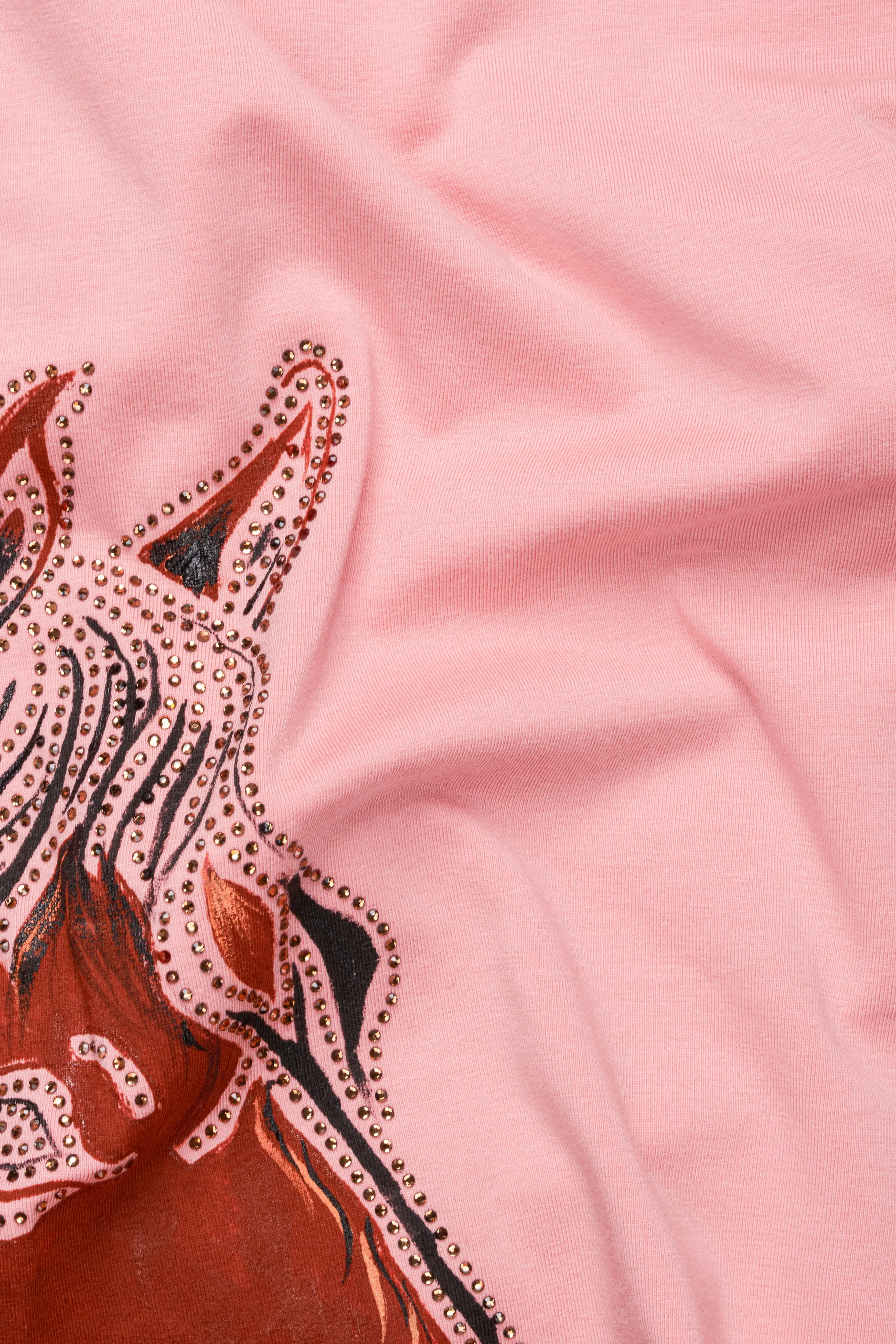 Beauty Bush Pink Funky Horse Hand Painted with Stonwork Organic Cotton T-Shirt