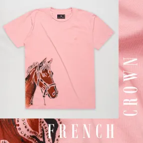 Beauty Bush Pink Funky Horse Hand Painted with Stonwork Organic Cotton T-Shirt