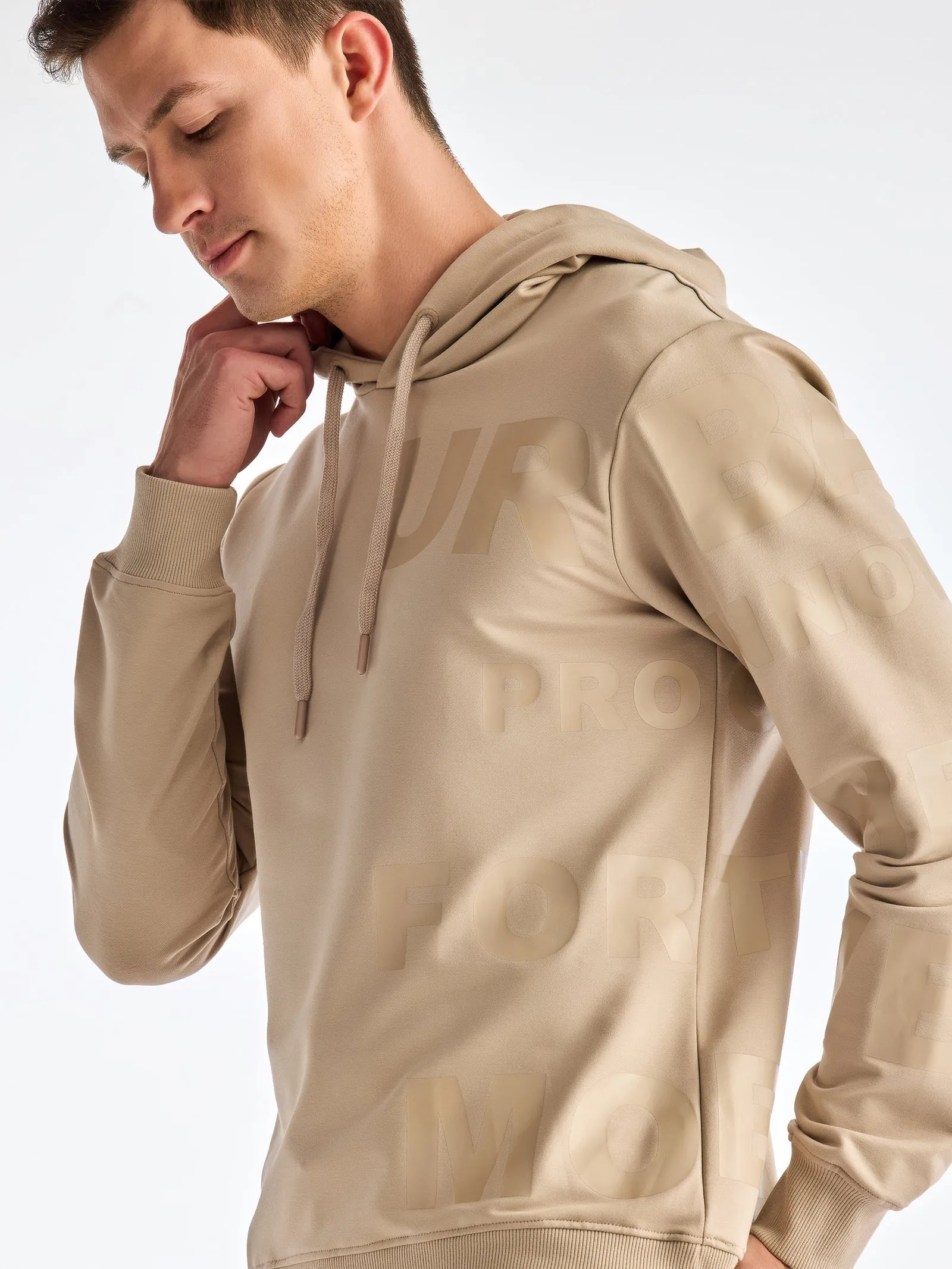 Beige Printed Hooded Sweatshirt