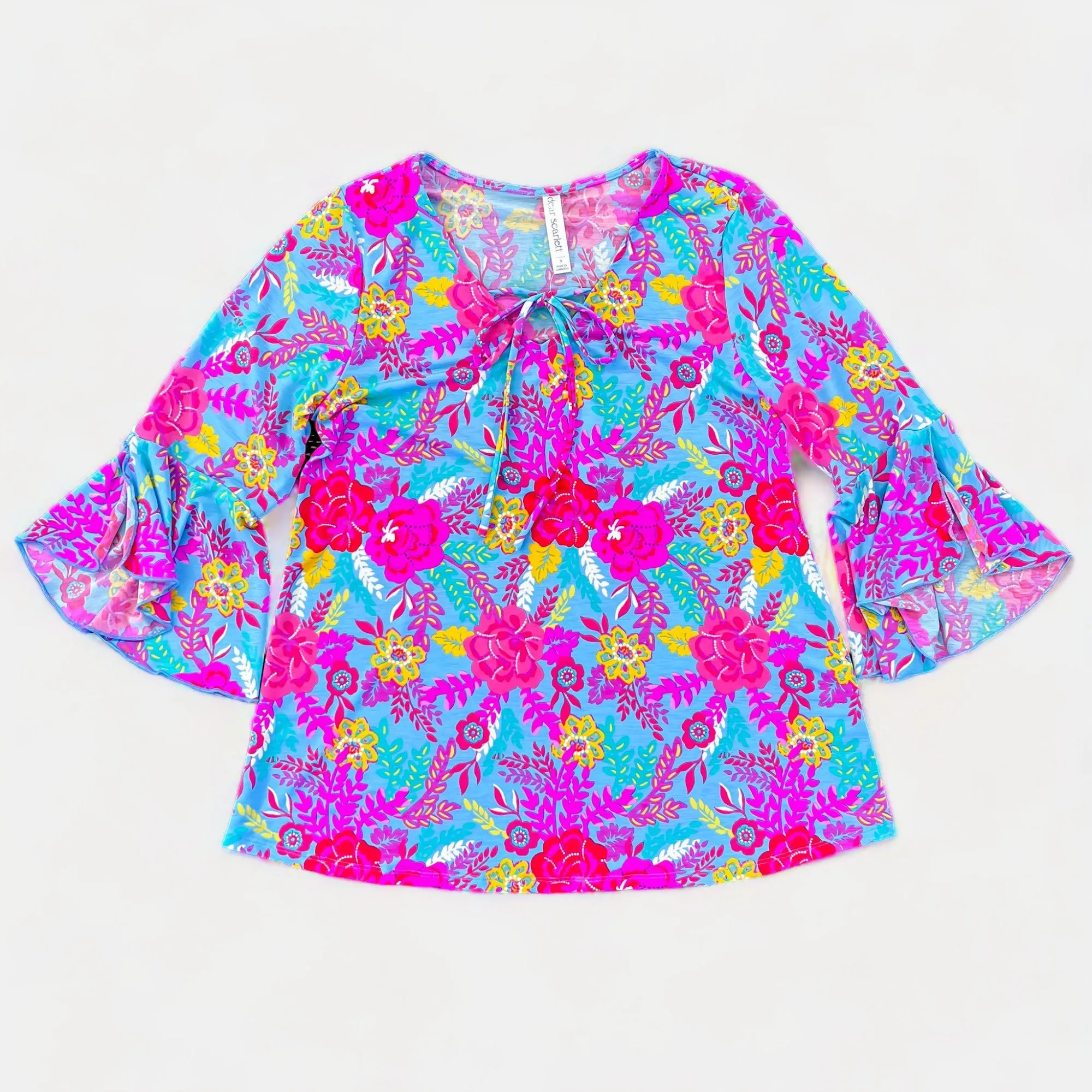 Blue Floral Bell Sleeve Top [NO RETURNS]