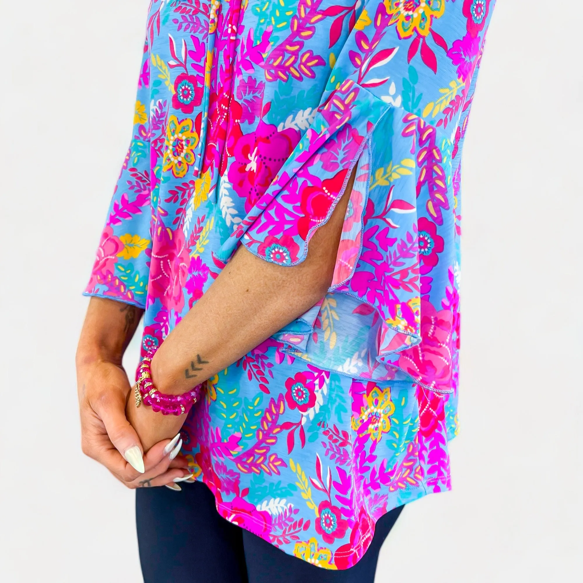 Blue Floral Bell Sleeve Top [NO RETURNS]