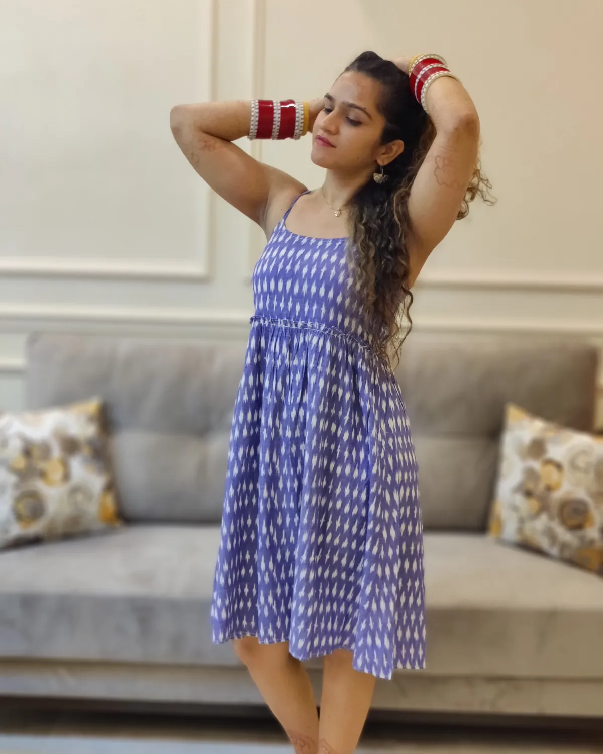 Blue Ikat  Sleeveless Dress