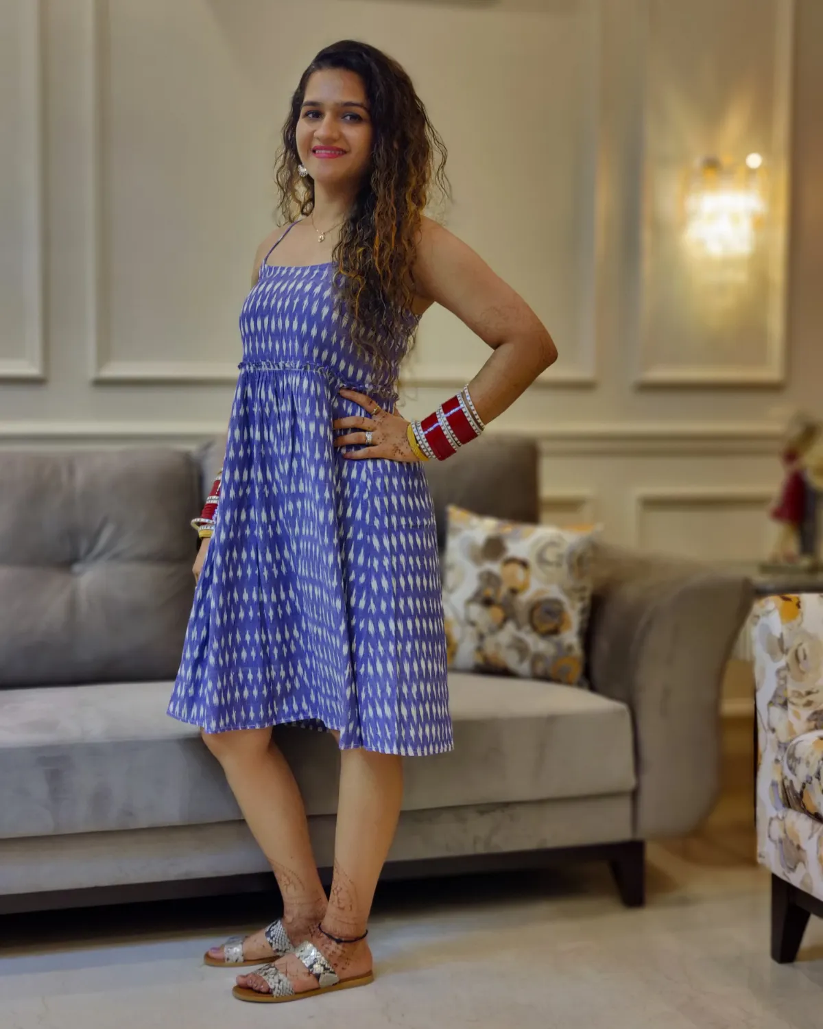 Blue Ikat  Sleeveless Dress