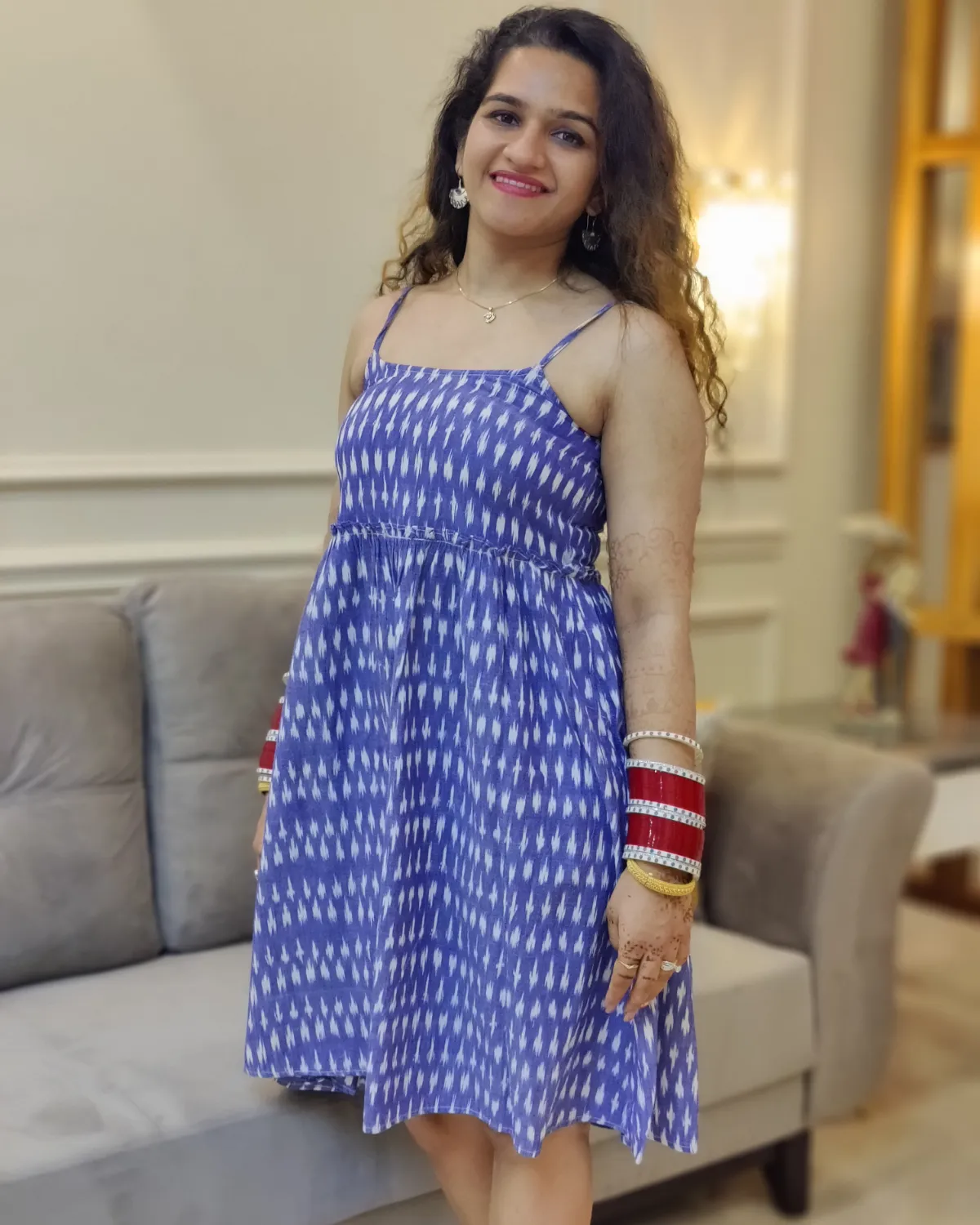 Blue Ikat  Sleeveless Dress