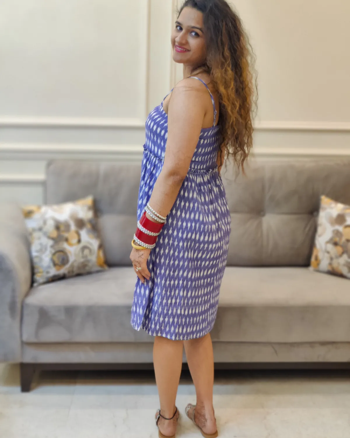 Blue Ikat  Sleeveless Dress