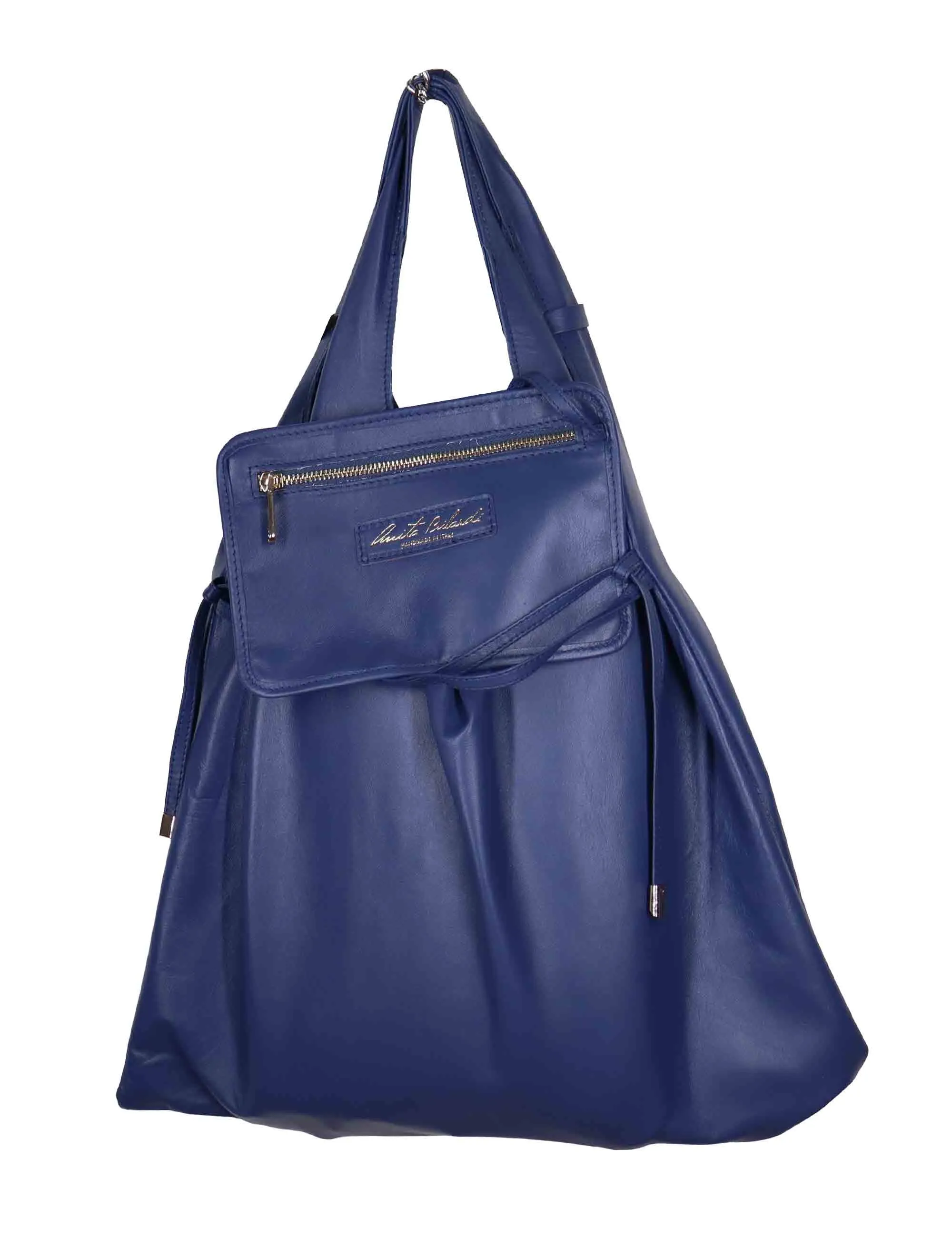 Borse a spalla donna in pelle blu con pochette interna