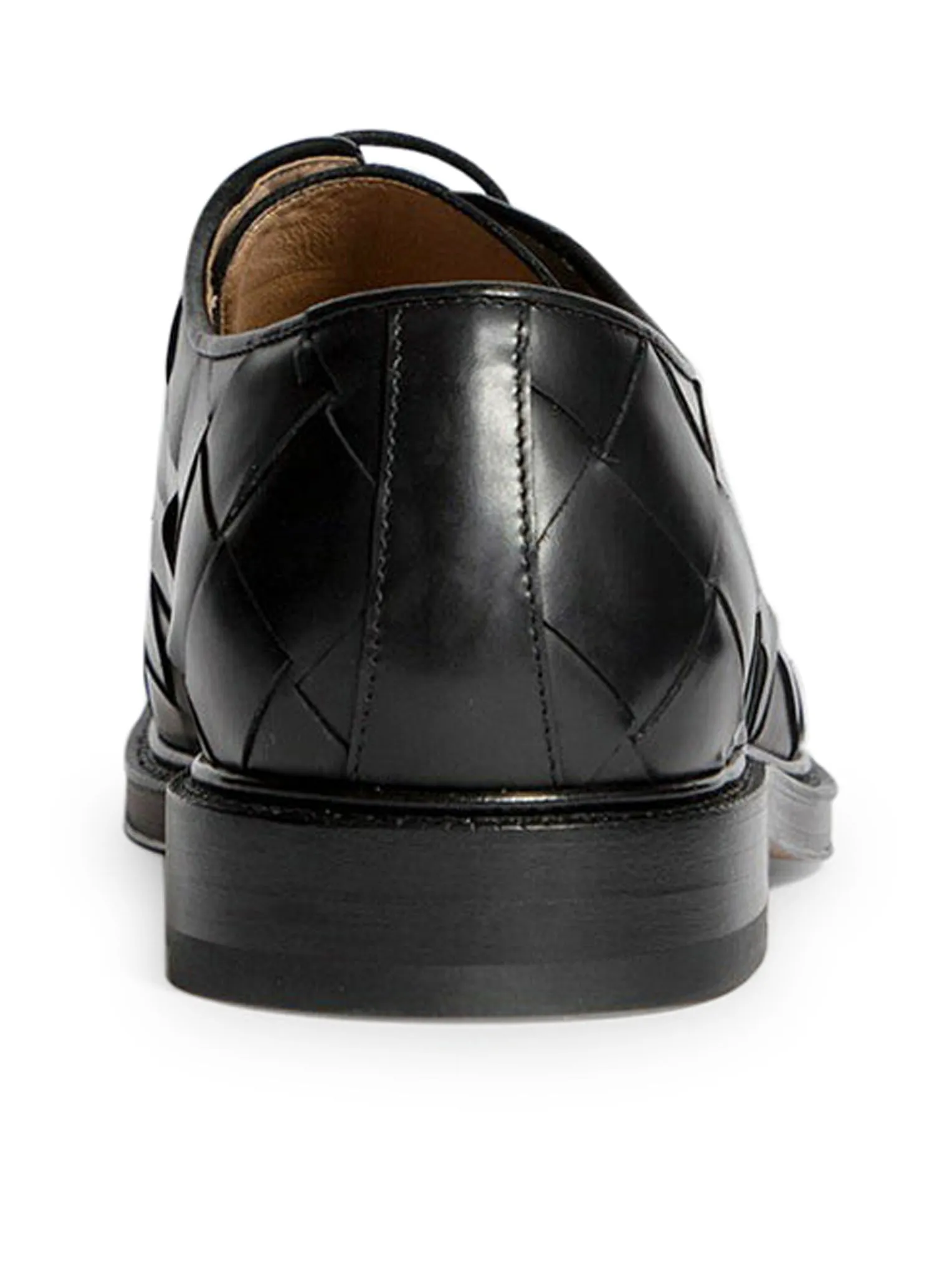 Bottega veneta men`s black woven leather lace-up shoes in classic calfskin