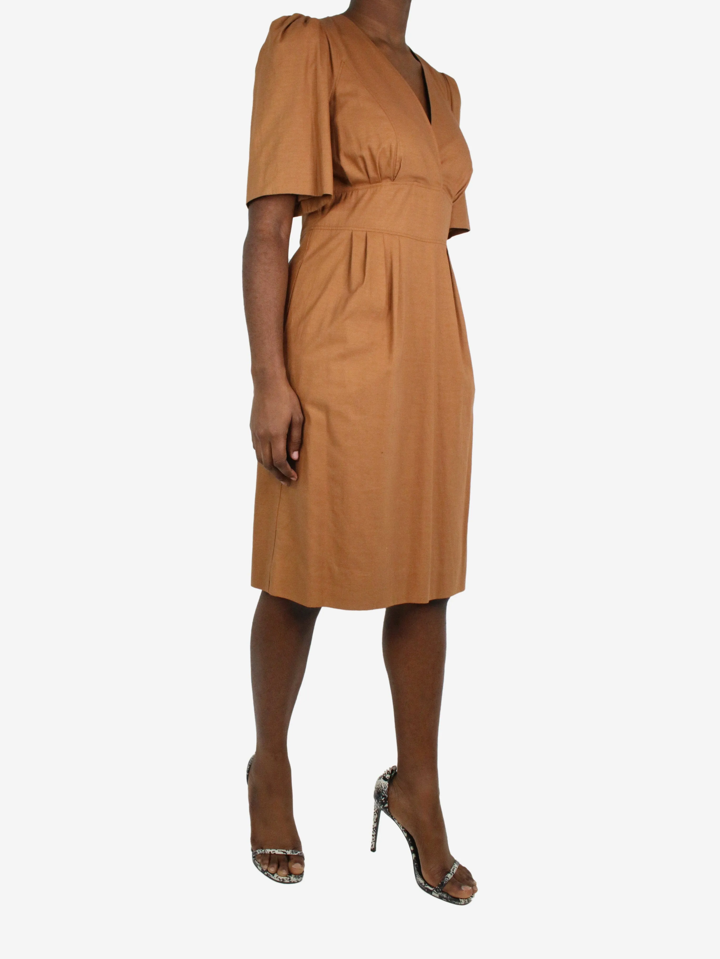 Brown short-sleeved v-neck dress - size FR 40