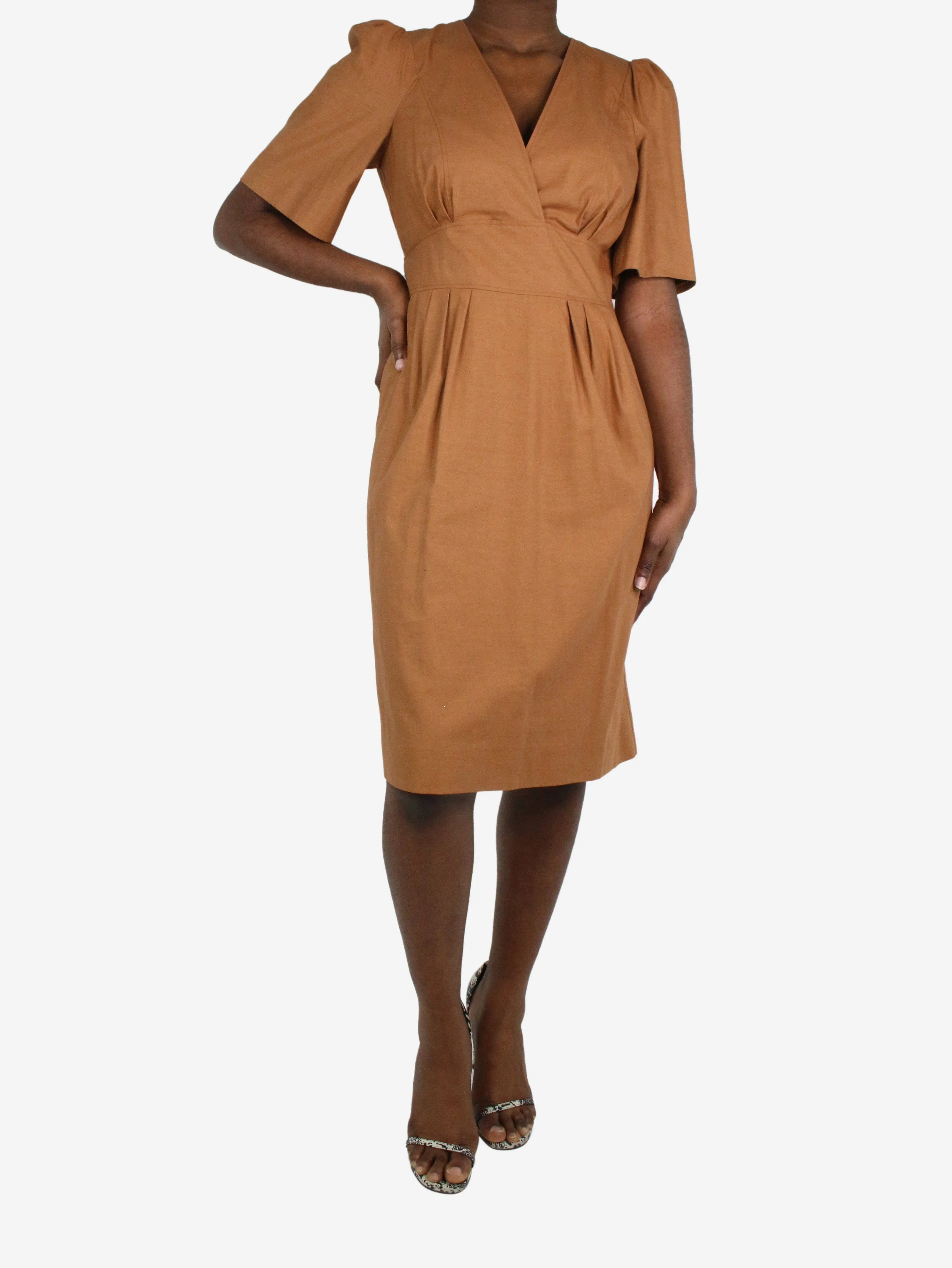 Brown short-sleeved v-neck dress - size FR 40