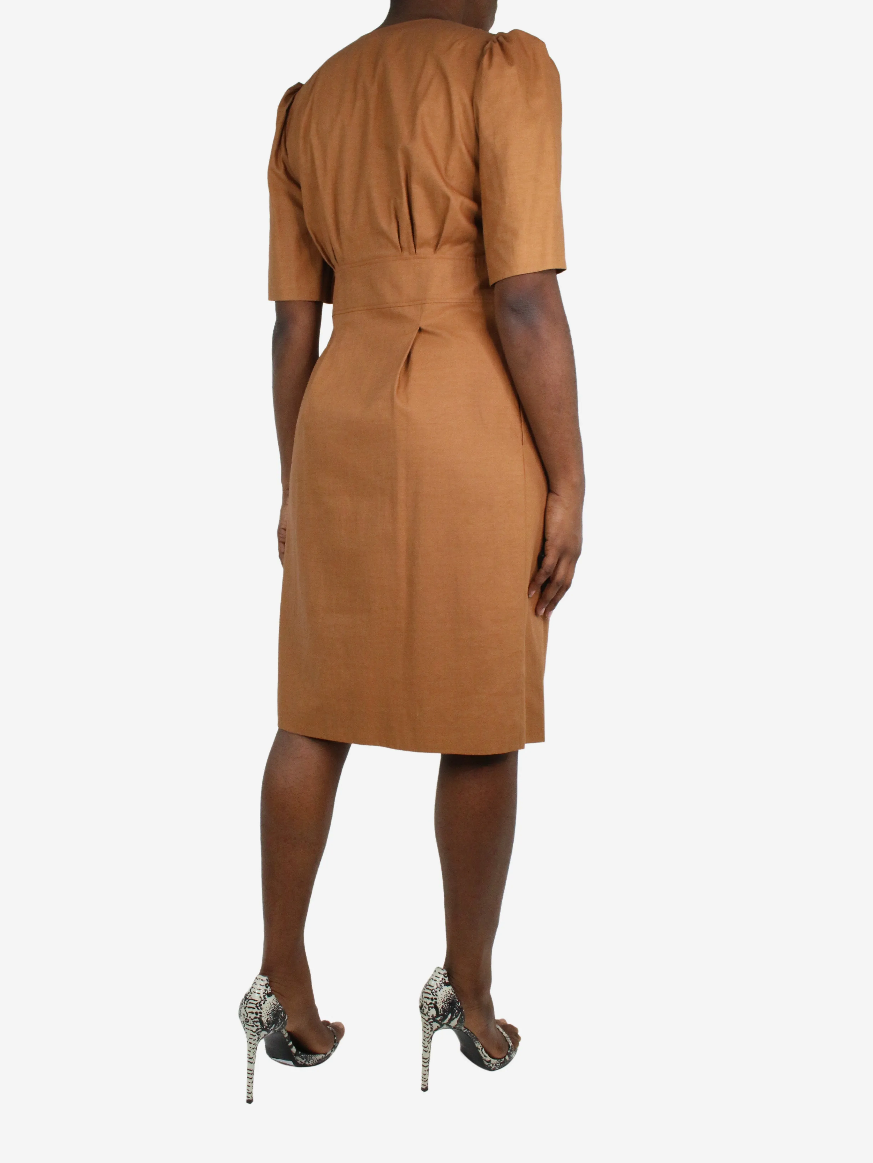 Brown short-sleeved v-neck dress - size FR 40