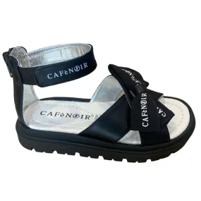 CafèNoir sandal for girls with heel zip and crossed band with bow C-2142B black