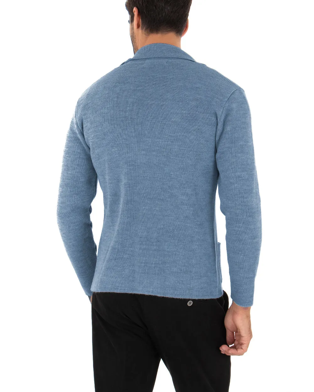 Cardigan Uomo Giacca Con Bottoni Maglia Maglioncino Tinta Unita Blu Jeans Casual GIOSAL-M2826A