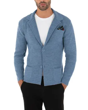 Cardigan Uomo Giacca Con Bottoni Maglia Maglioncino Tinta Unita Blu Jeans Casual GIOSAL-M2826A