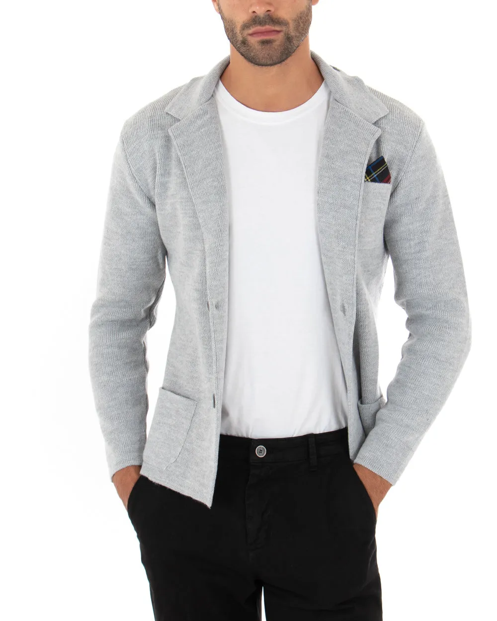 Cardigan Uomo Giacca Con Bottoni Maglia Maglioncino Tinta Unita Grigio Casual GIOSAL-M2662A