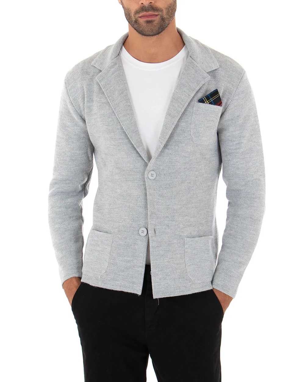 Cardigan Uomo Giacca Con Bottoni Maglia Maglioncino Tinta Unita Grigio Casual GIOSAL-M2662A