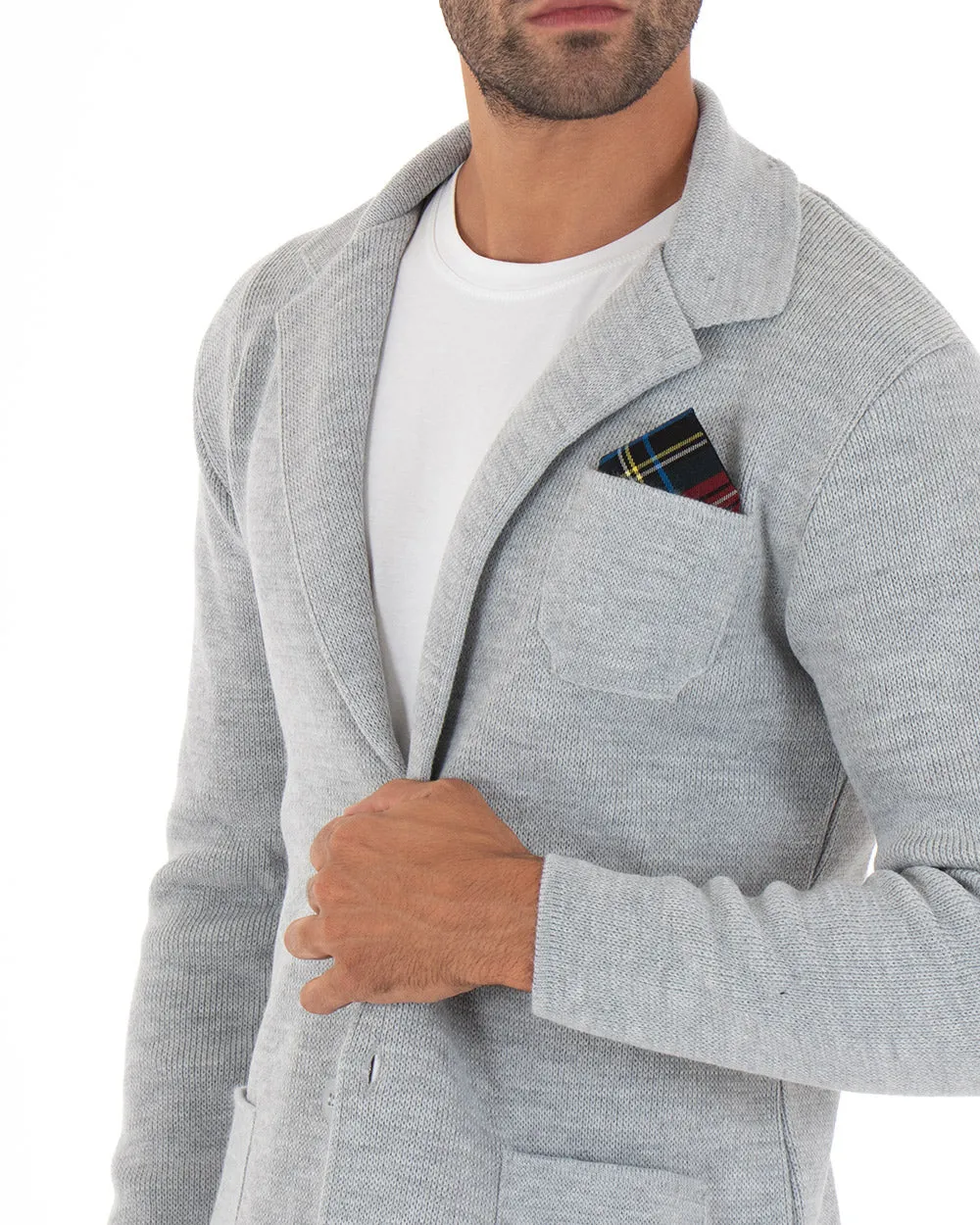 Cardigan Uomo Giacca Con Bottoni Maglia Maglioncino Tinta Unita Grigio Casual GIOSAL-M2662A