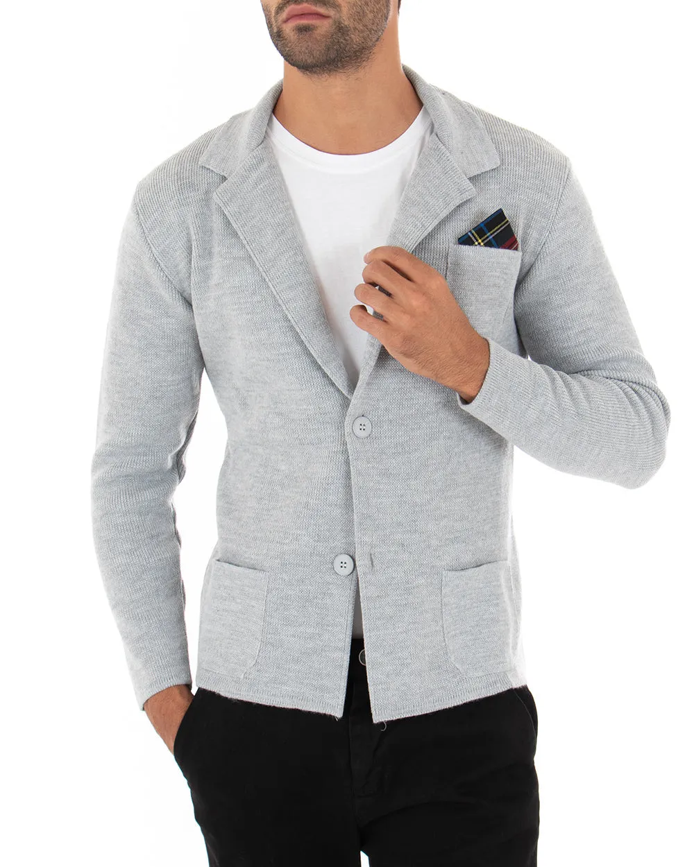 Cardigan Uomo Giacca Con Bottoni Maglia Maglioncino Tinta Unita Grigio Casual GIOSAL-M2662A