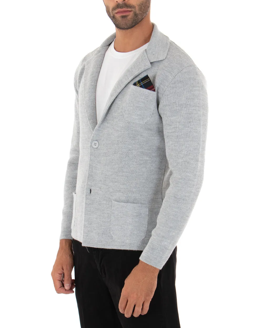 Cardigan Uomo Giacca Con Bottoni Maglia Maglioncino Tinta Unita Grigio Casual GIOSAL-M2662A