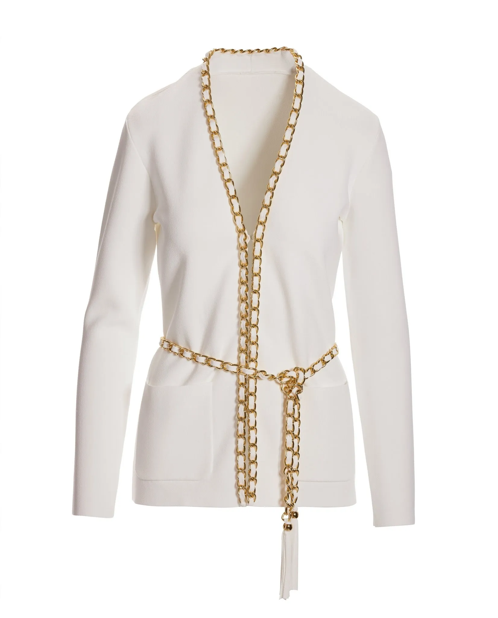 Chain Detail Cardigan Off White/Gold