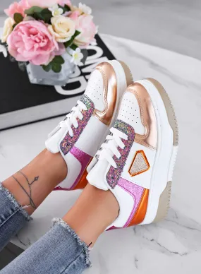 CLOE - Sneakers bianche con pannelli a contrasto e glitter