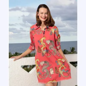 Coral Dragon Print Dress