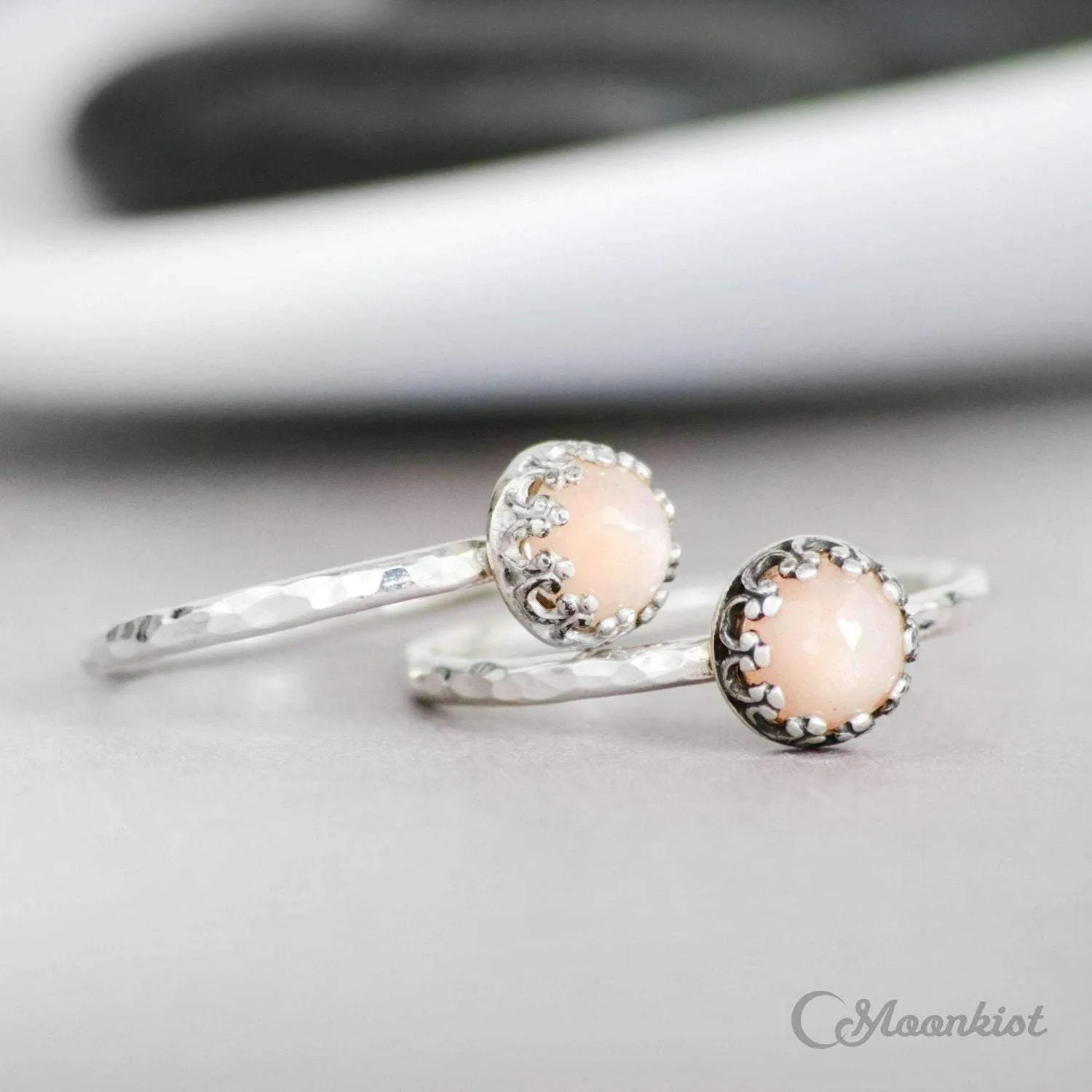 Dainty Peach Moonstone Promise Ring, Sterling Silver | Moonkist Designs