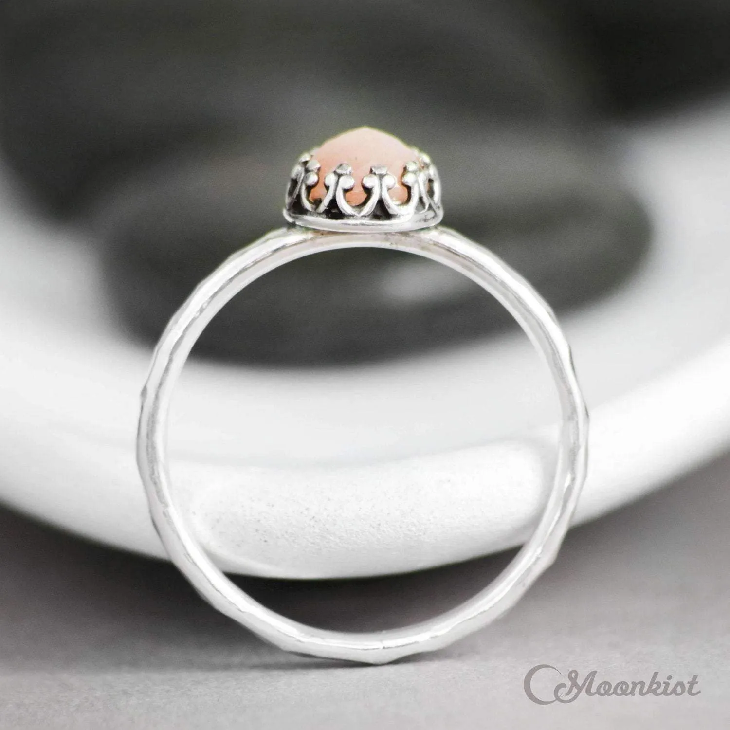 Dainty Peach Moonstone Promise Ring, Sterling Silver | Moonkist Designs