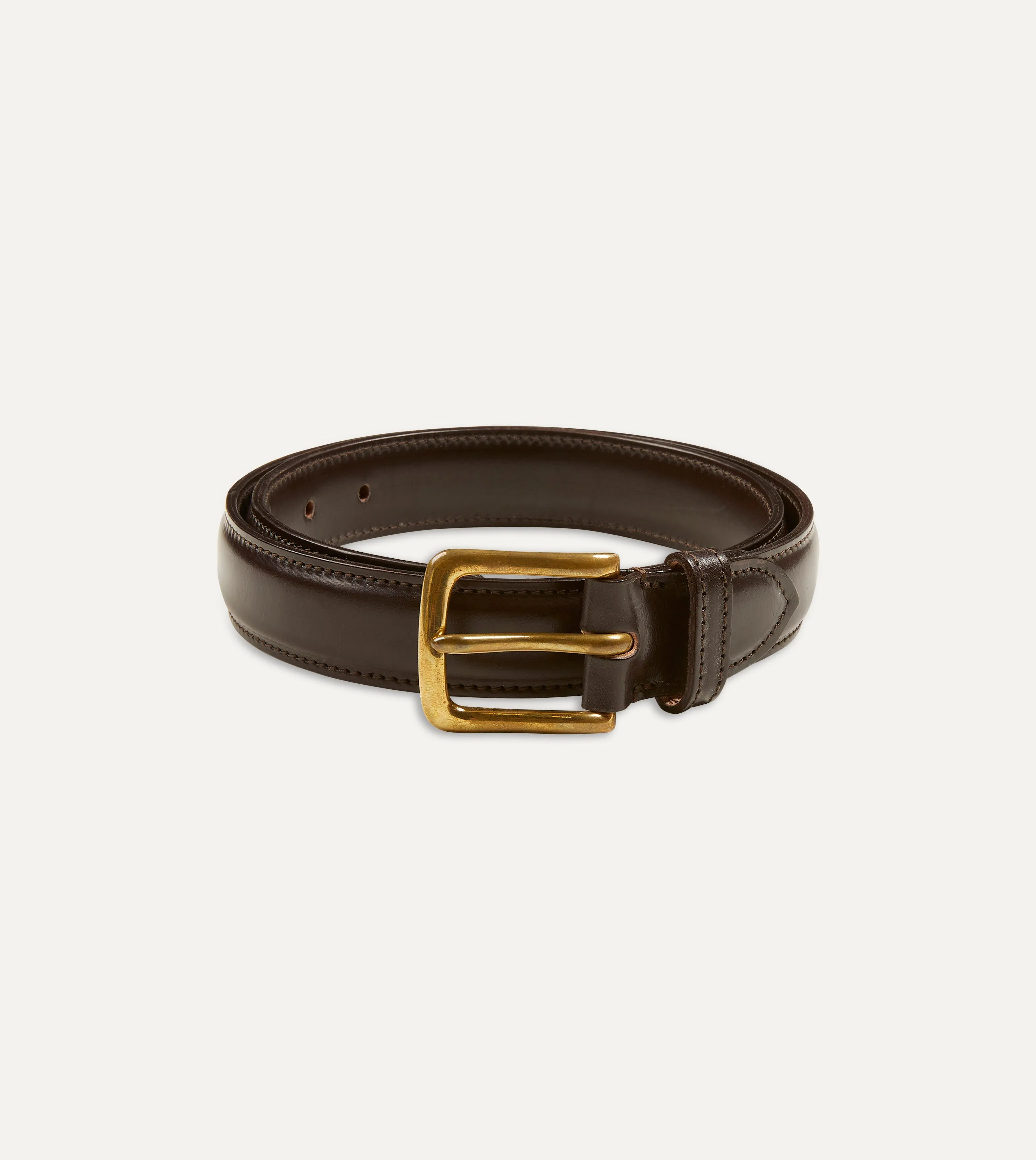 Dark Brown Fully Lined Bridle Leather Belt with Brass Buckle