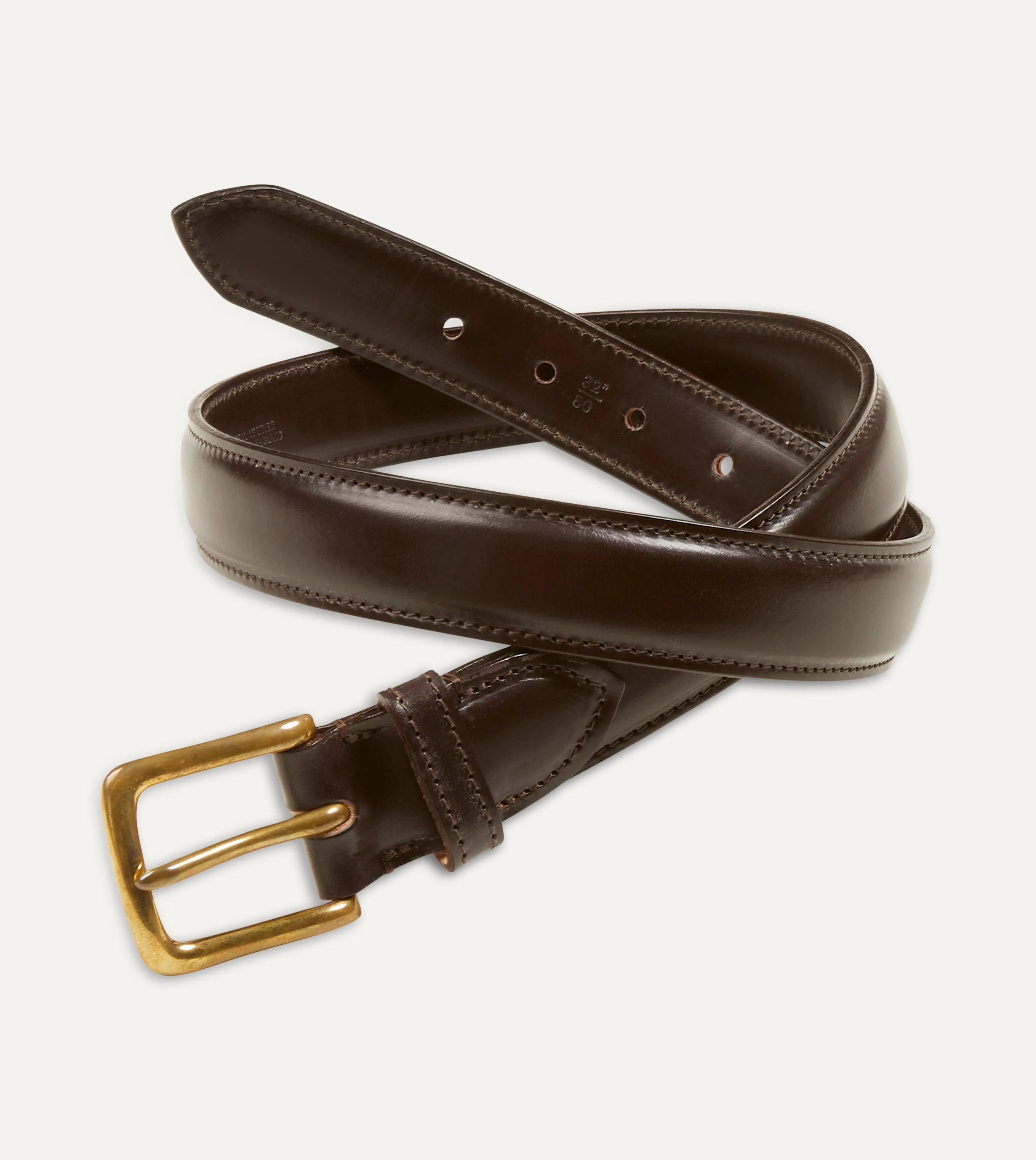 Dark Brown Fully Lined Bridle Leather Belt with Brass Buckle