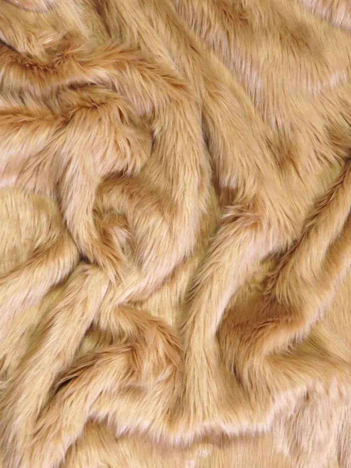 Desert Tan Solid Shaggy Long Pile Faux Fur Fabric / Sold by The Yard (Closeout)