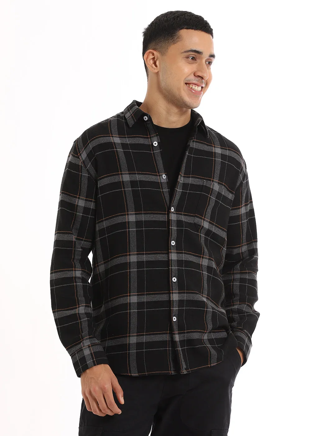 Dobby Charcoal Checked Shirt