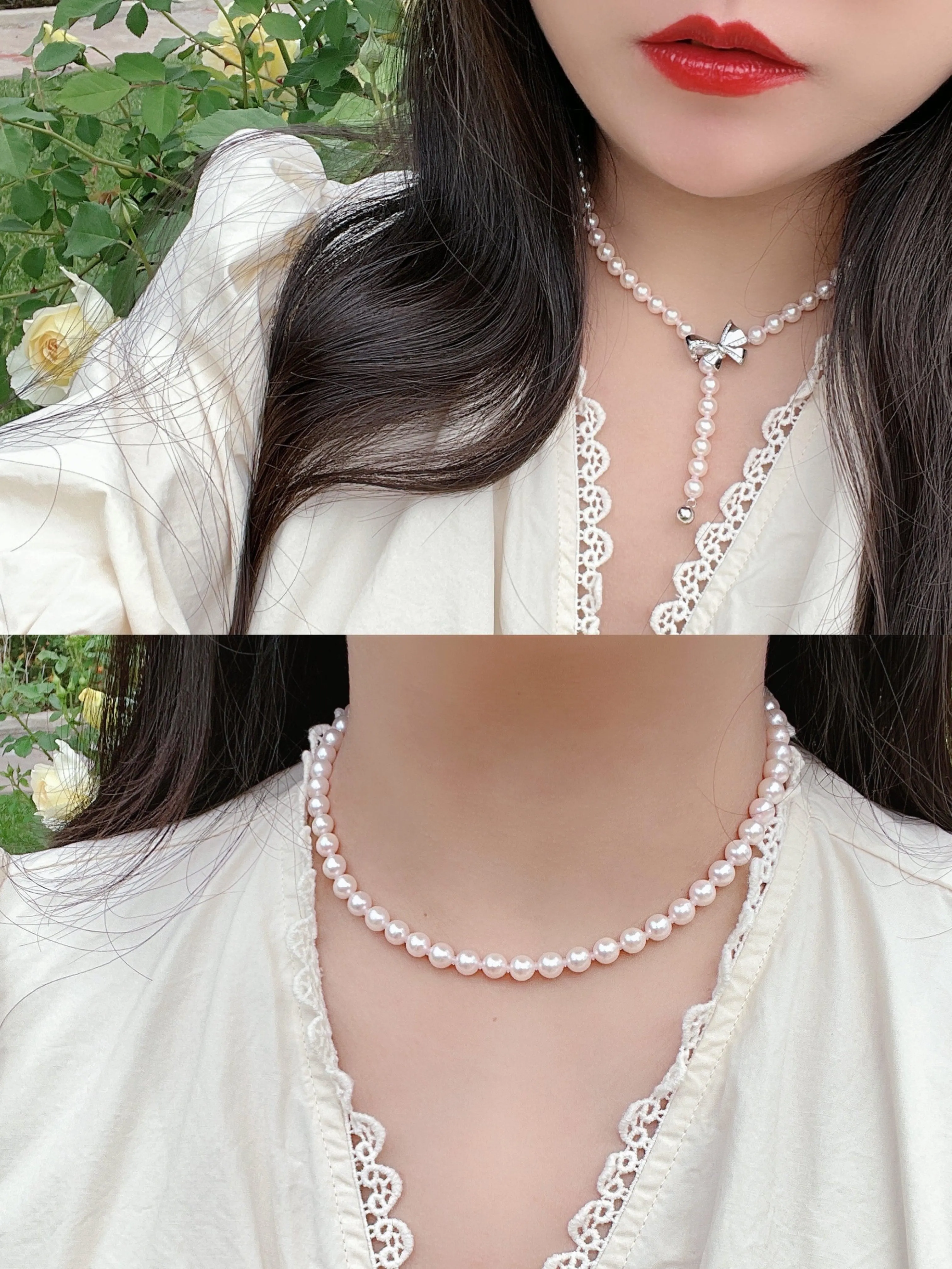 [Fine Jewelry] Akoya Pearl 6-7mm Classic Necklace Pinky Tone 4A  Quality