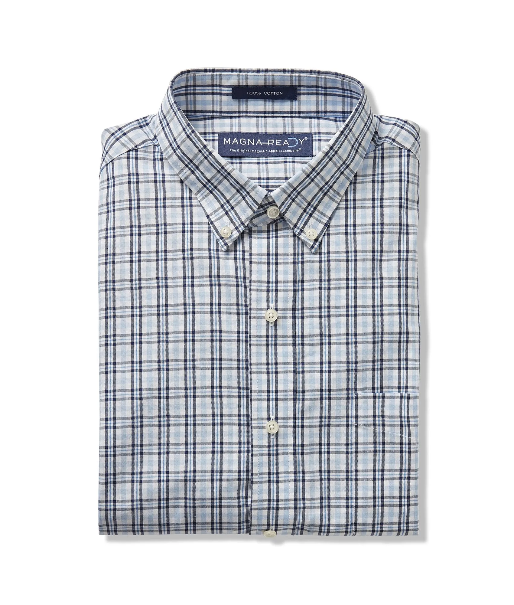 Fog Blue Multi Poplin Plaid Long Sleeve 'Heights' Casual Shirt with Magnetic Closures