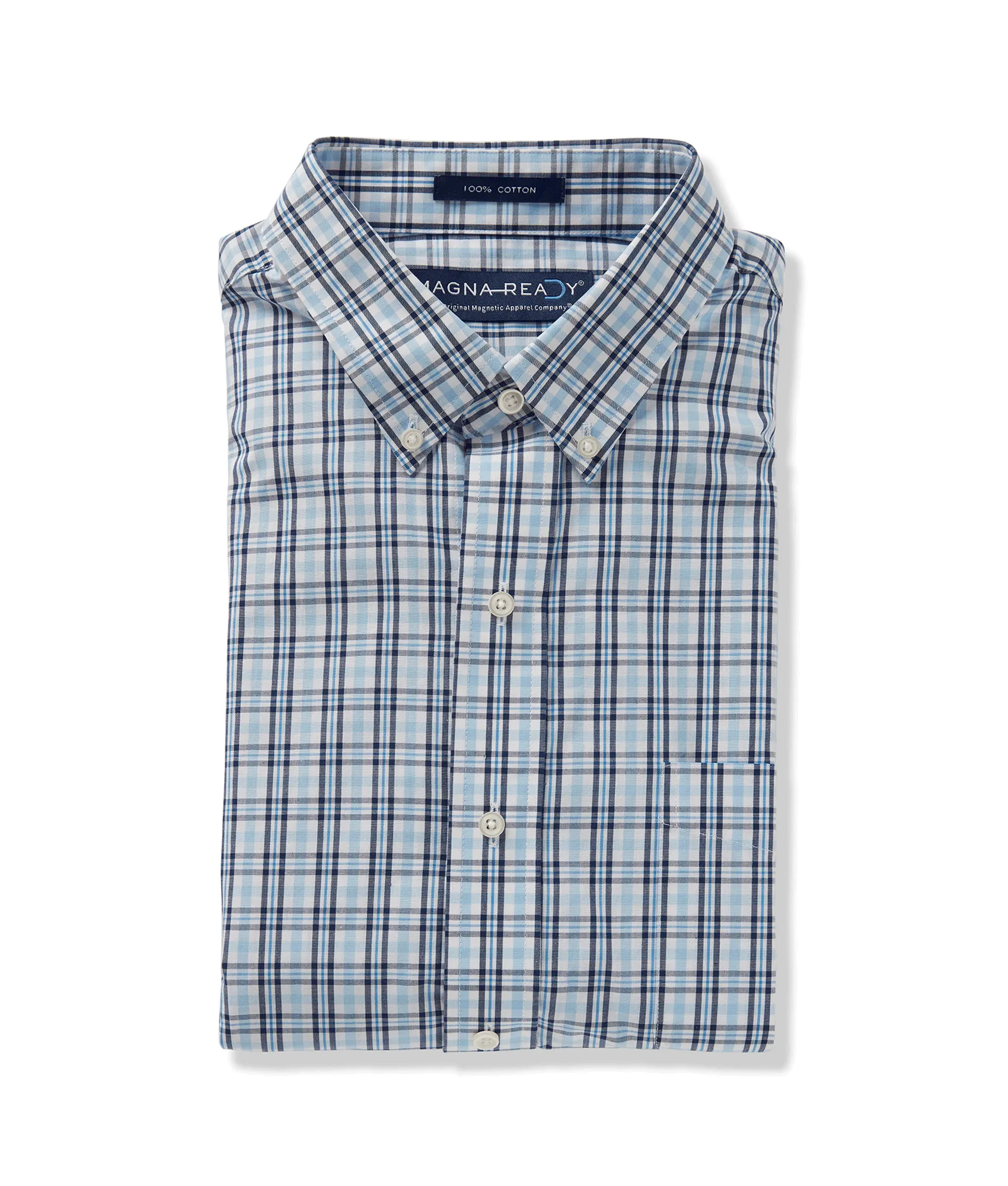 Fog Blue Multi Poplin Plaid Long Sleeve 'Heights' Casual Shirt with Magnetic Closures