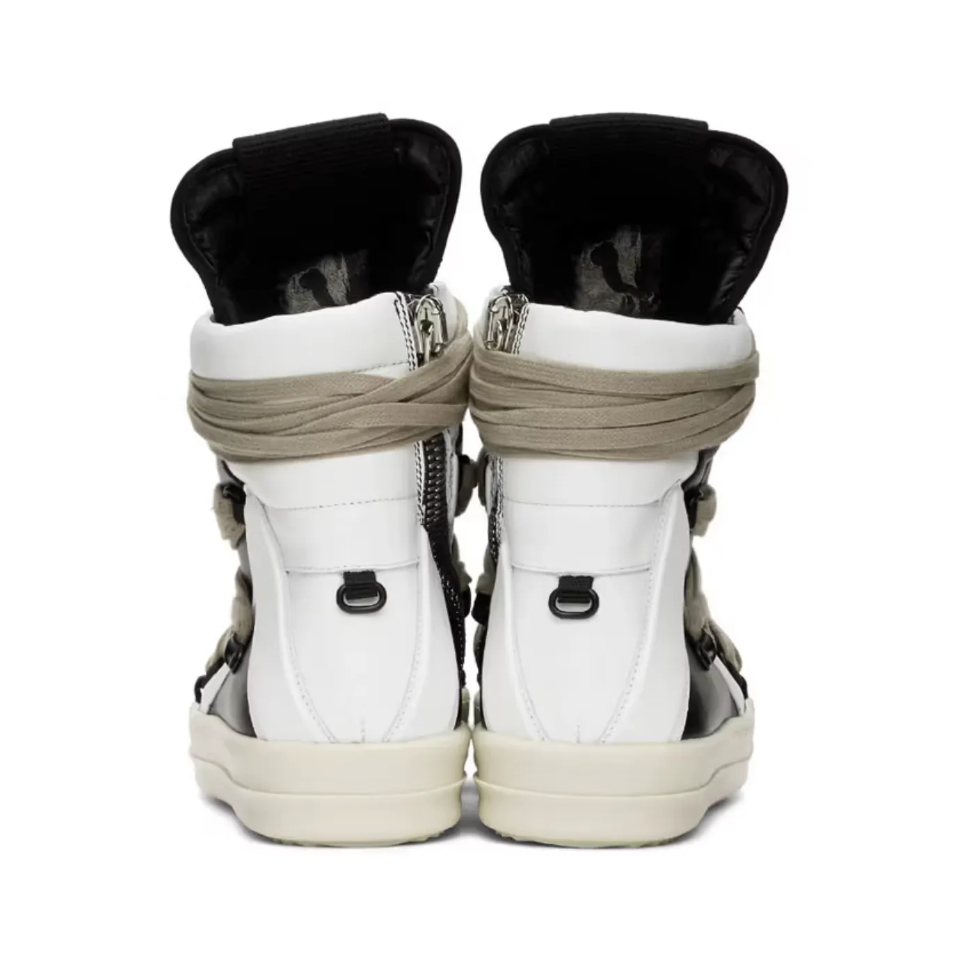 GEOBASKET “TECUATL” TWO-TONE LEATHER HIGH TOP SNEAKERS - BLACK-WHITE