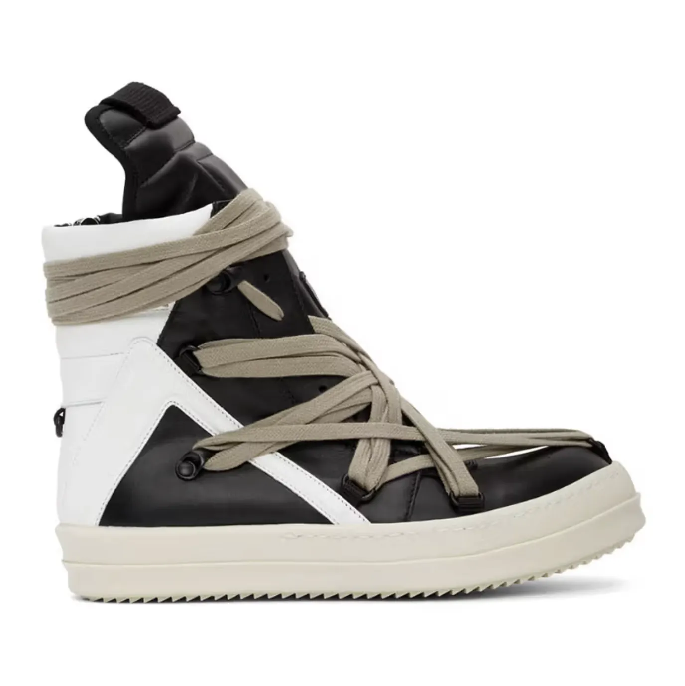 GEOBASKET “TECUATL” TWO-TONE LEATHER HIGH TOP SNEAKERS - BLACK-WHITE