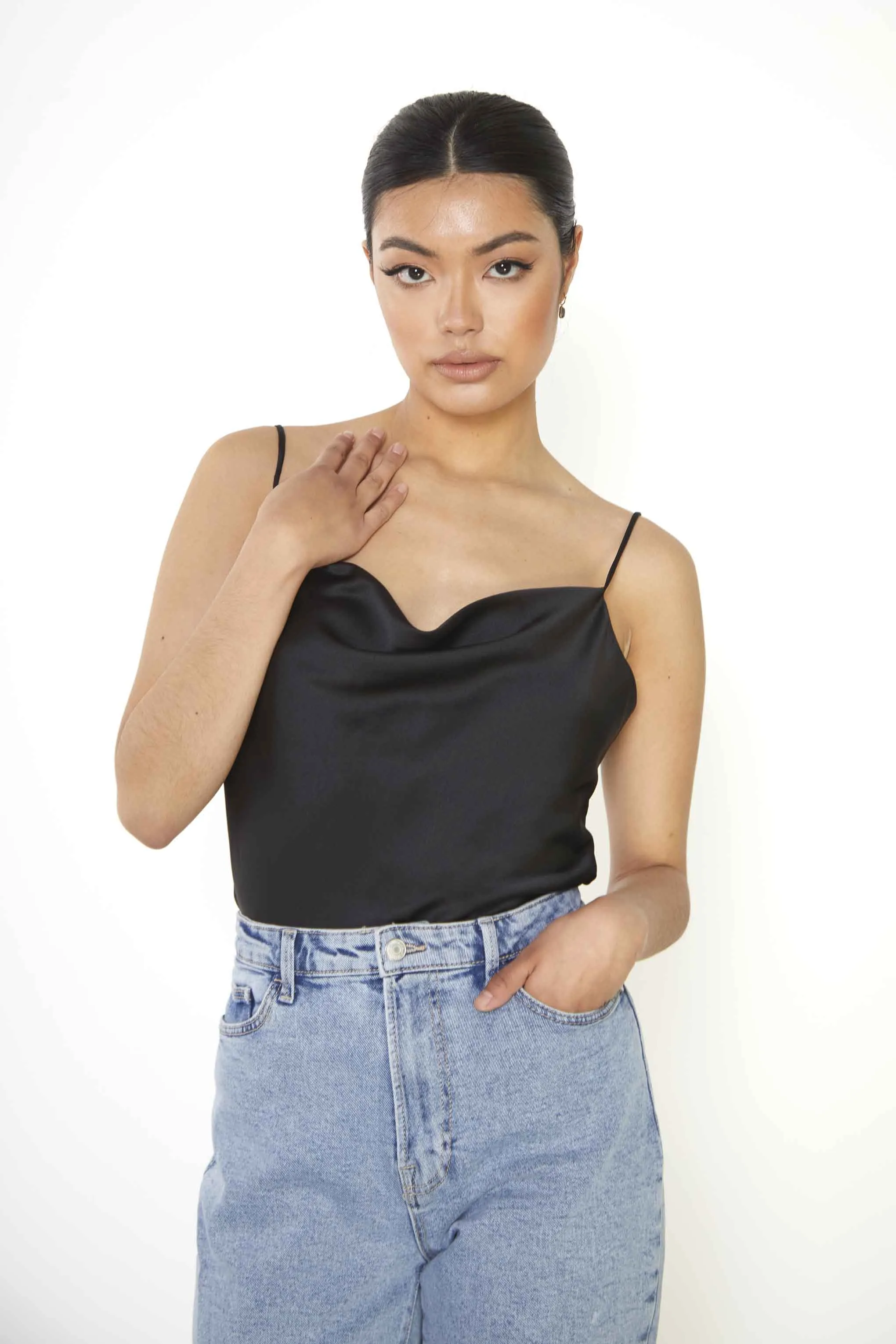 Glamorous Black Cowl Neck Cami Top