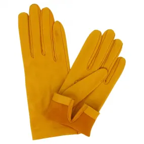 Guanti classici da donna fatti a mano in nappa giallo ocra