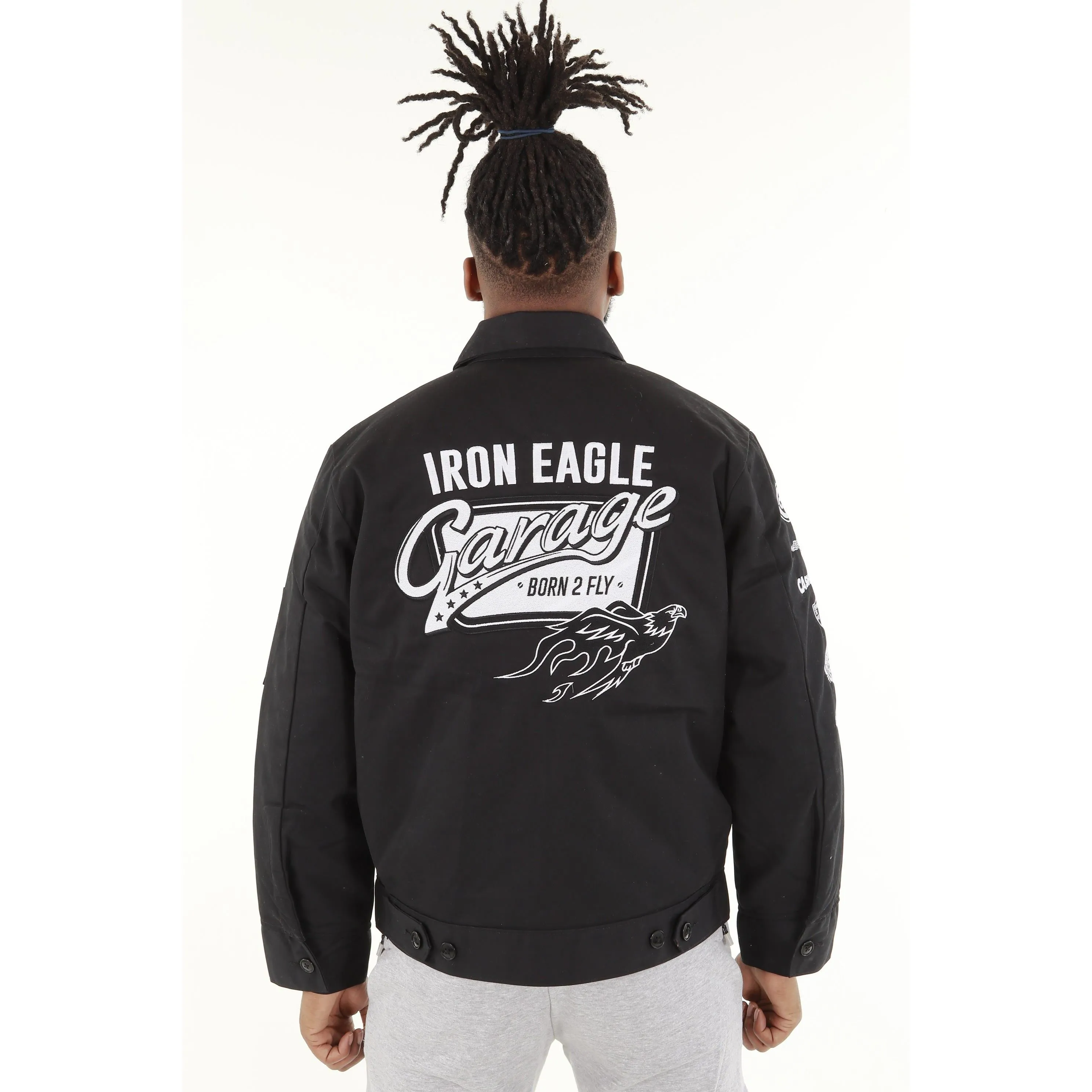 Iron Eagle Garage Mechanic Jacket . Black / White