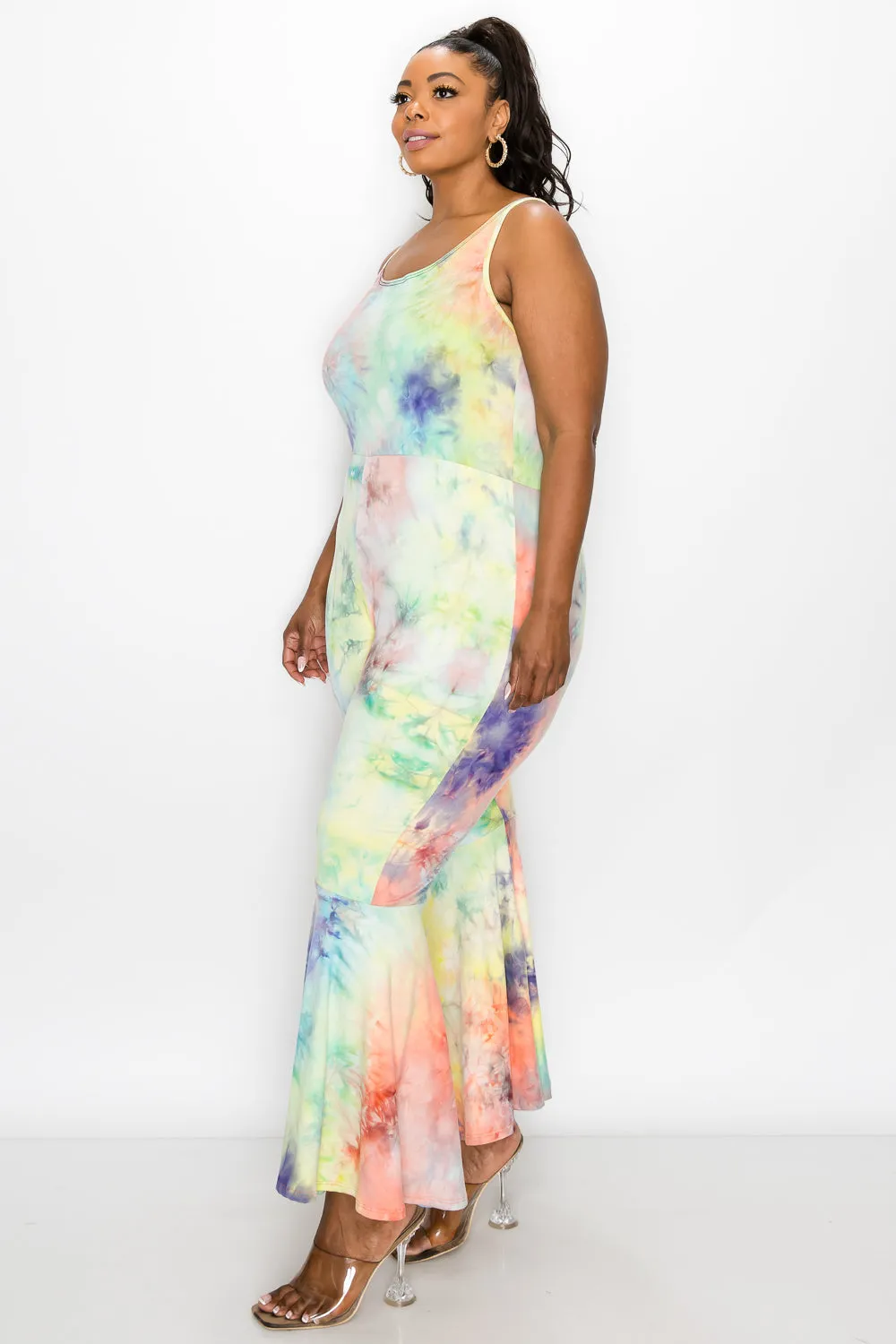 Kelse Tie Dye Bodycon Flare Leg Jumpsuit